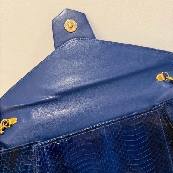 Fab Vtg J. Renee Electric Blue Snakeskin Shoulder Clutch Bag - Picture 11 of 15
